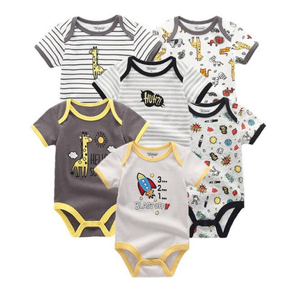 6PCS/lot Newborn 2019 Baby Girls Clothes Print  Short Sleeve Baby Boys Clothes Roupas de bebe Junmsuit Clothing Sets 100%Cotton