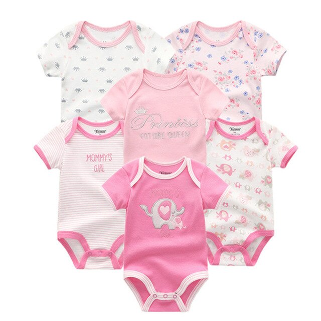 6PCS/lot Newborn 2019 Baby Girls Clothes Print  Short Sleeve Baby Boys Clothes Roupas de bebe Junmsuit Clothing Sets 100%Cotton