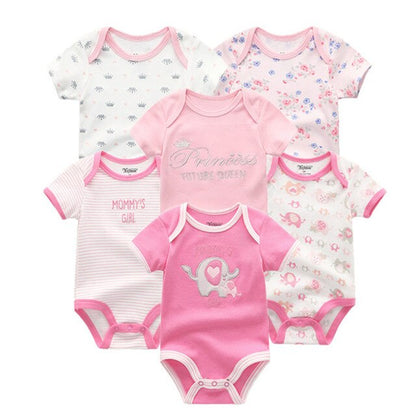 6PCS/lot Newborn 2019 Baby Girls Clothes Print  Short Sleeve Baby Boys Clothes Roupas de bebe Junmsuit Clothing Sets 100%Cotton