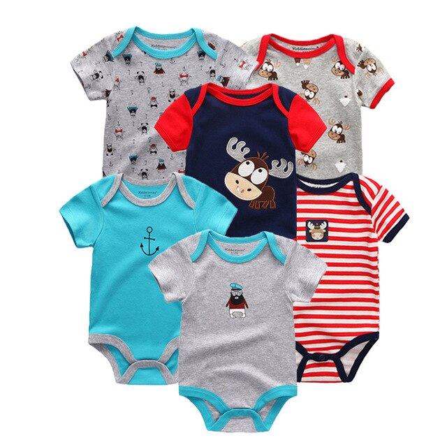 6PCS/lot Newborn 2019 Baby Girls Clothes Print  Short Sleeve Baby Boys Clothes Roupas de bebe Junmsuit Clothing Sets 100%Cotton
