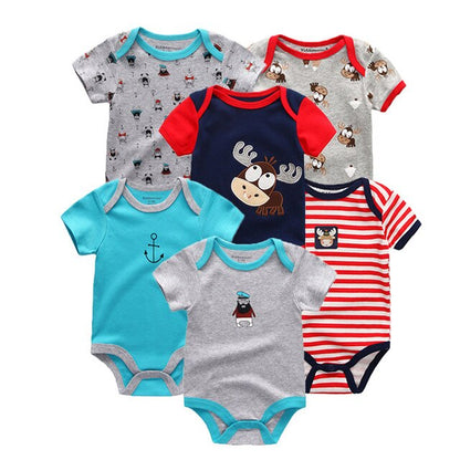 6PCS/lot Newborn 2019 Baby Girls Clothes Print  Short Sleeve Baby Boys Clothes Roupas de bebe Junmsuit Clothing Sets 100%Cotton