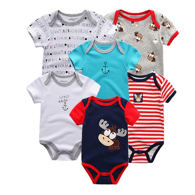 6PCS/lot Newborn 2019 Baby Girls Clothes Print  Short Sleeve Baby Boys Clothes Roupas de bebe Junmsuit Clothing Sets 100%Cotton