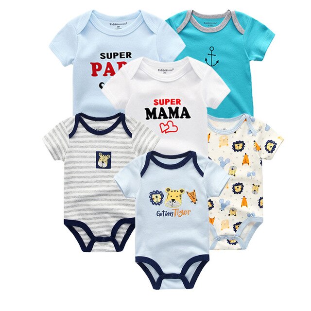 6PCS/lot Newborn 2019 Baby Girls Clothes Print  Short Sleeve Baby Boys Clothes Roupas de bebe Junmsuit Clothing Sets 100%Cotton