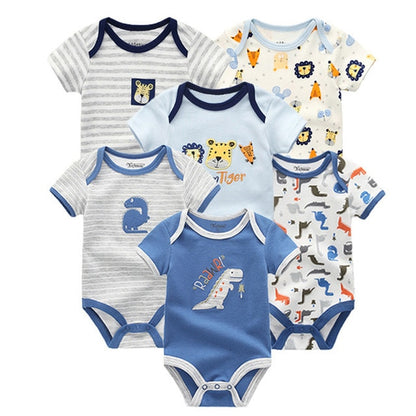 6PCS/lot Newborn 2019 Baby Girls Clothes Print  Short Sleeve Baby Boys Clothes Roupas de bebe Junmsuit Clothing Sets 100%Cotton