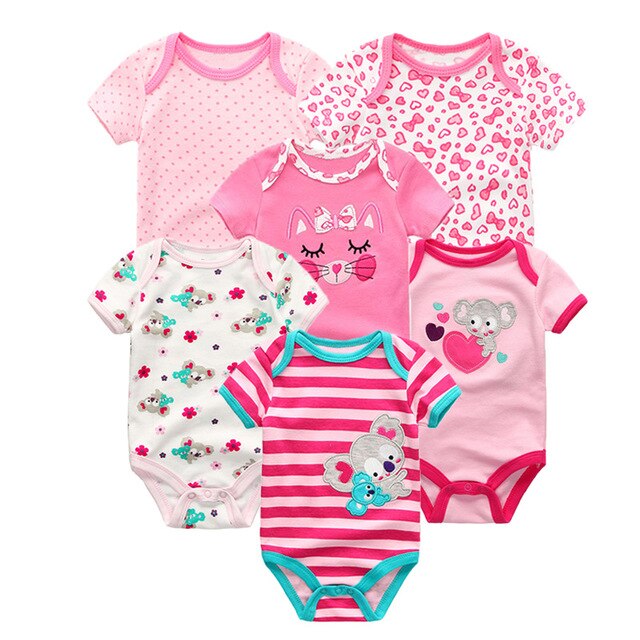6PCS/lot Newborn 2019 Baby Girls Clothes Print  Short Sleeve Baby Boys Clothes Roupas de bebe Junmsuit Clothing Sets 100%Cotton