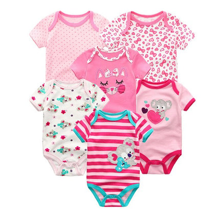 6PCS/lot Newborn 2019 Baby Girls Clothes Print  Short Sleeve Baby Boys Clothes Roupas de bebe Junmsuit Clothing Sets 100%Cotton