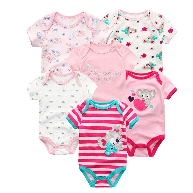 6PCS/lot Newborn 2019 Baby Girls Clothes Print  Short Sleeve Baby Boys Clothes Roupas de bebe Junmsuit Clothing Sets 100%Cotton