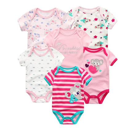 6PCS/lot Newborn 2019 Baby Girls Clothes Print  Short Sleeve Baby Boys Clothes Roupas de bebe Junmsuit Clothing Sets 100%Cotton