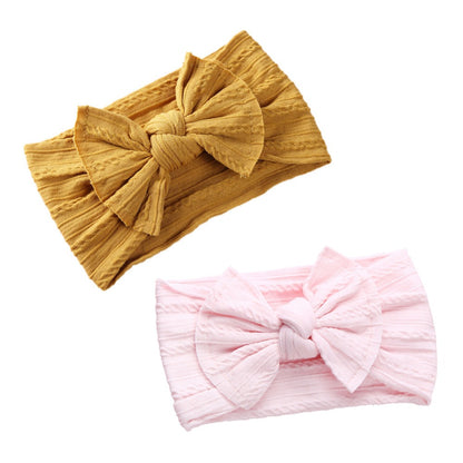 Jacquard Rib Wide Nylon Newborn Headband Knotted Bow Hair Band Braid Bows Baby Hair Accessories for Infants 27 Colors JFNY099
