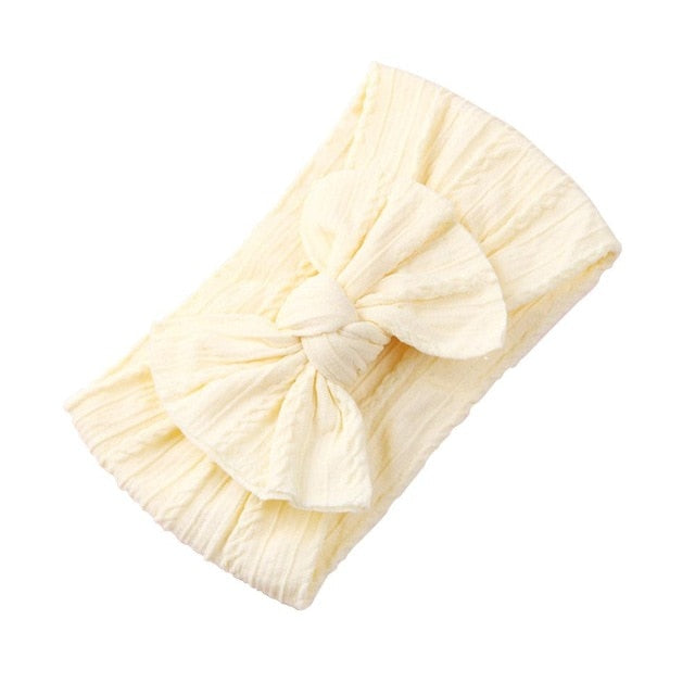 Jacquard Rib Wide Nylon Newborn Headband Knotted Bow Hair Band Braid Bows Baby Hair Accessories for Infants 27 Colors JFNY099