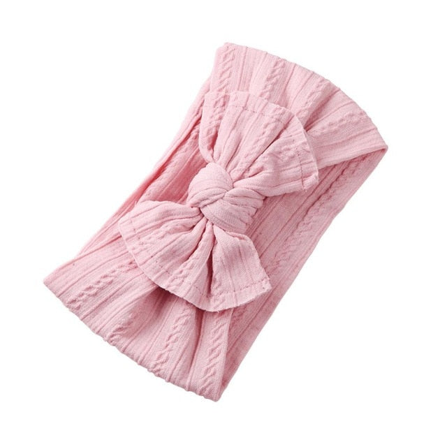 Jacquard Rib Wide Nylon Newborn Headband Knotted Bow Hair Band Braid Bows Baby Hair Accessories for Infants 27 Colors JFNY099