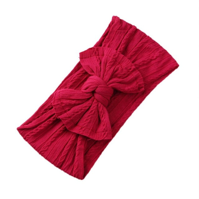 Jacquard Rib Wide Nylon Newborn Headband Knotted Bow Hair Band Braid Bows Baby Hair Accessories for Infants 27 Colors JFNY099