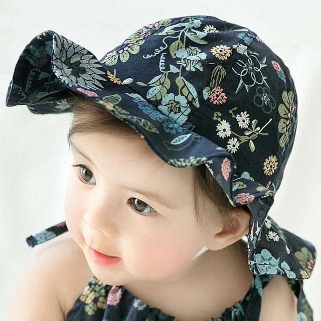 Baby Summer Outdoor Bucket Hat Children Floral Print Panama Cap Sun Beach Cap Lovely Lace Princess Baby Girl Brim Sun Hats