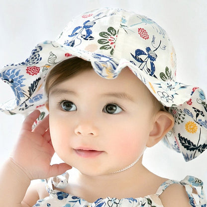 Baby Summer Outdoor Bucket Hat Children Floral Print Panama Cap Sun Beach Cap Lovely Lace Princess Baby Girl Brim Sun Hats