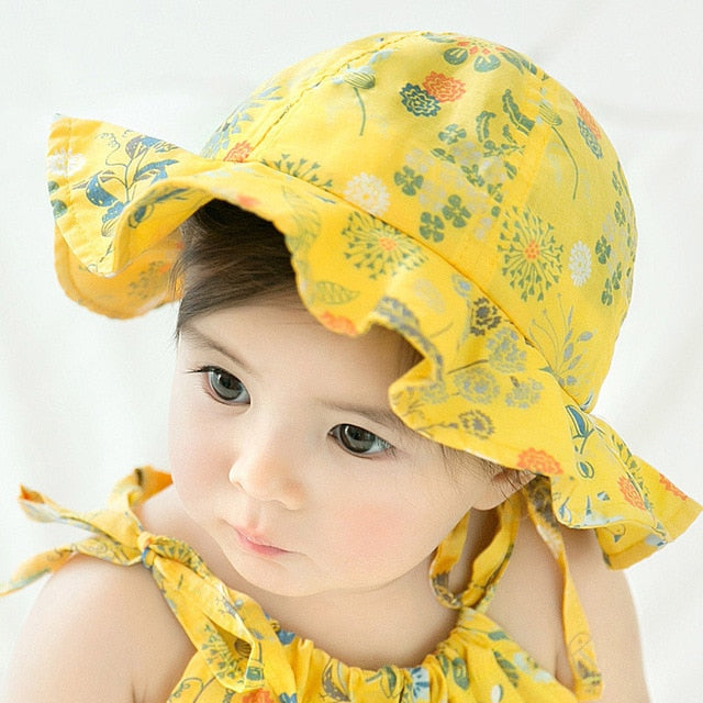 Baby Summer Outdoor Bucket Hat Children Floral Print Panama Cap Sun Beach Cap Lovely Lace Princess Baby Girl Brim Sun Hats