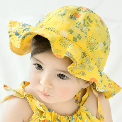 Baby Summer Outdoor Bucket Hat Children Floral Print Panama Cap Sun Beach Cap Lovely Lace Princess Baby Girl Brim Sun Hats
