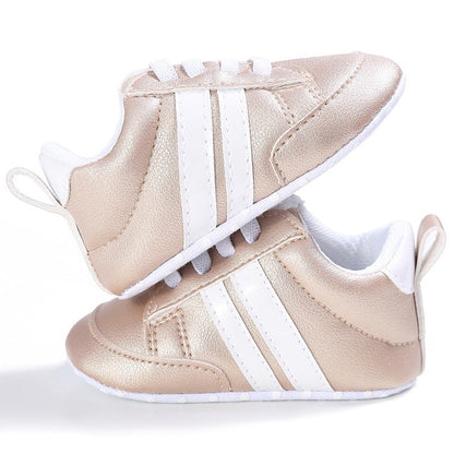 Baby Shoes Pu Leather Shoes Sports Sneakers Newborn Baby Boys Girls Stripe Pattern Shoes Infant Toddler Soft Anti-slip Shoes