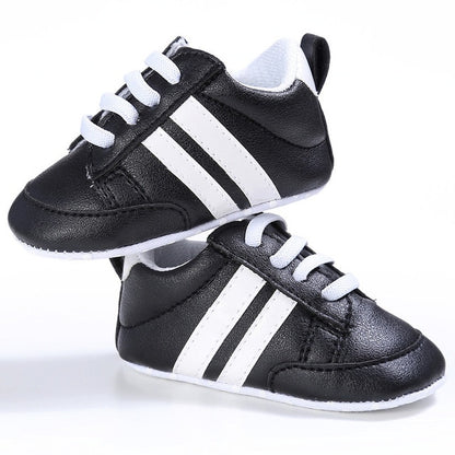 Baby Shoes Pu Leather Shoes Sports Sneakers Newborn Baby Boys Girls Stripe Pattern Shoes Infant Toddler Soft Anti-slip Shoes