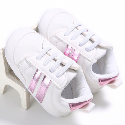 Baby Shoes Pu Leather Shoes Sports Sneakers Newborn Baby Boys Girls Stripe Pattern Shoes Infant Toddler Soft Anti-slip Shoes