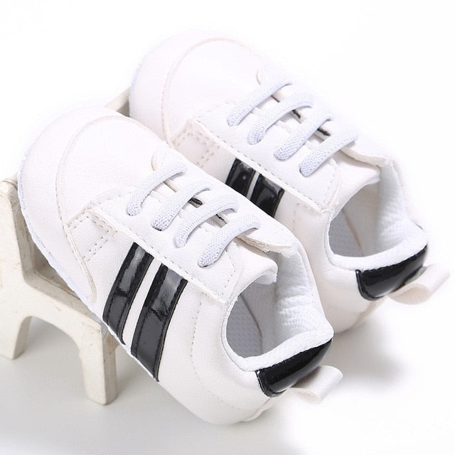 Baby Shoes Pu Leather Shoes Sports Sneakers Newborn Baby Boys Girls Stripe Pattern Shoes Infant Toddler Soft Anti-slip Shoes