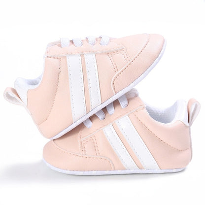 Baby Shoes Pu Leather Shoes Sports Sneakers Newborn Baby Boys Girls Stripe Pattern Shoes Infant Toddler Soft Anti-slip Shoes