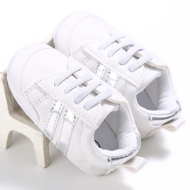 Baby Shoes Pu Leather Shoes Sports Sneakers Newborn Baby Boys Girls Stripe Pattern Shoes Infant Toddler Soft Anti-slip Shoes