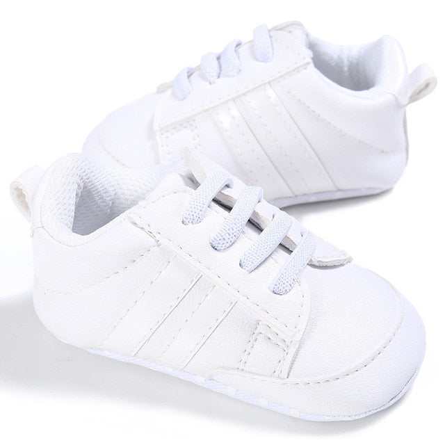 Baby Shoes Pu Leather Shoes Sports Sneakers Newborn Baby Boys Girls Stripe Pattern Shoes Infant Toddler Soft Anti-slip Shoes
