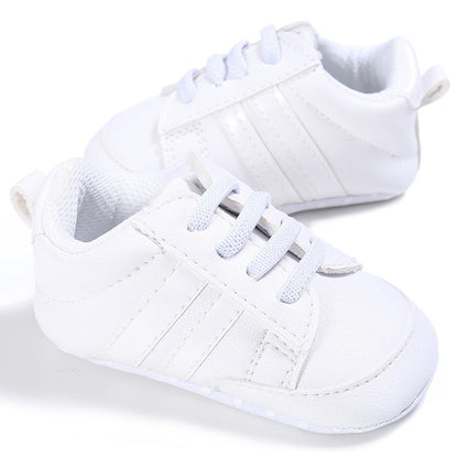 Baby Shoes Pu Leather Shoes Sports Sneakers Newborn Baby Boys Girls Stripe Pattern Shoes Infant Toddler Soft Anti-slip Shoes