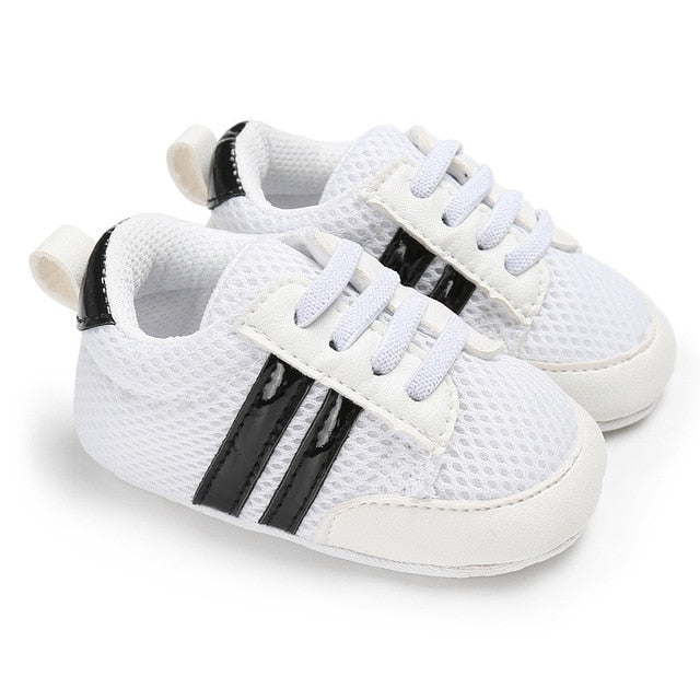 Baby Shoes Pu Leather Shoes Sports Sneakers Newborn Baby Boys Girls Stripe Pattern Shoes Infant Toddler Soft Anti-slip Shoes