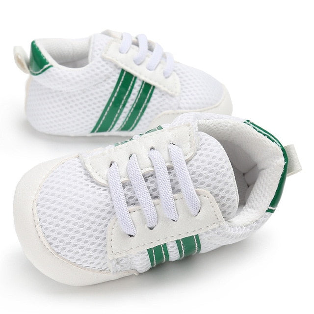 Baby Shoes Pu Leather Shoes Sports Sneakers Newborn Baby Boys Girls Stripe Pattern Shoes Infant Toddler Soft Anti-slip Shoes