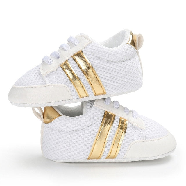 Baby Shoes Pu Leather Shoes Sports Sneakers Newborn Baby Boys Girls Stripe Pattern Shoes Infant Toddler Soft Anti-slip Shoes