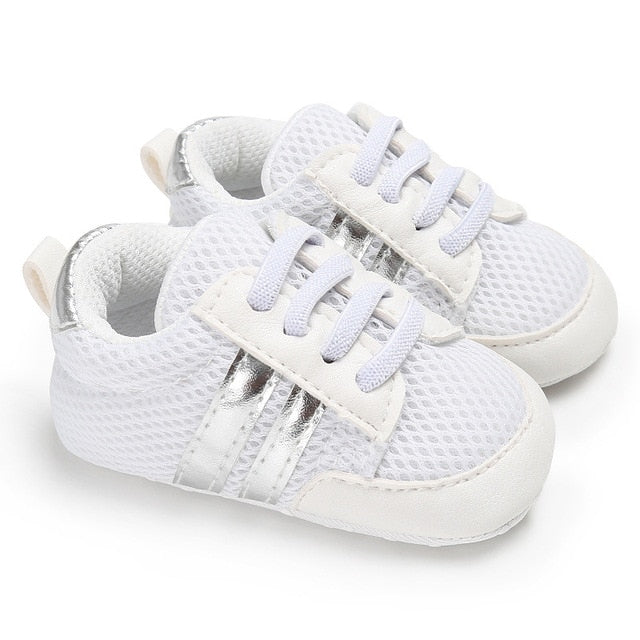 Baby Shoes Pu Leather Shoes Sports Sneakers Newborn Baby Boys Girls Stripe Pattern Shoes Infant Toddler Soft Anti-slip Shoes