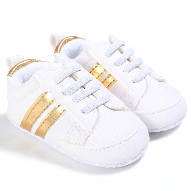 Baby Shoes Pu Leather Shoes Sports Sneakers Newborn Baby Boys Girls Stripe Pattern Shoes Infant Toddler Soft Anti-slip Shoes