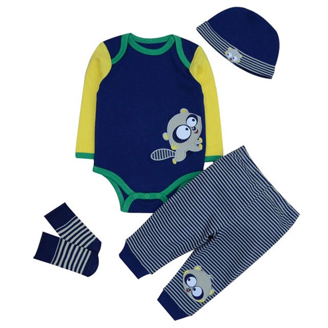 Baby Girl Clothes Suits 4PCS Set Baby Clothing Boy Bodysuit Pant Sock Hat Sets Jumpsuits Newborn