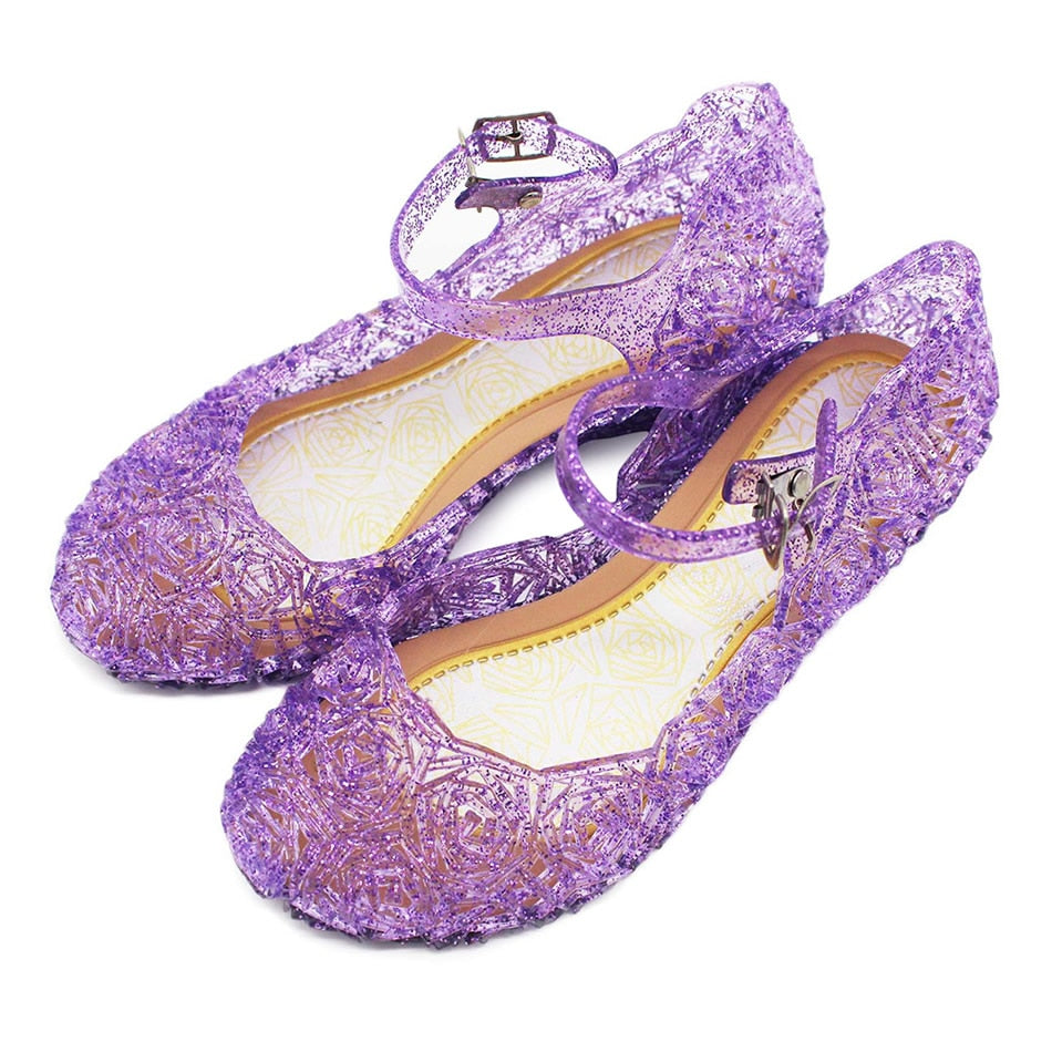 Girls Transparent Crystal Sandals Princess Dress Up Shoes For kids Baby Girl Dancing shoes Elsa Blue Shoes Sofia Purple Sandals