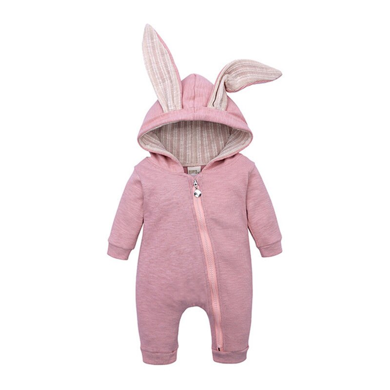 4 Color Cute Baby Boy Girl big Ears Rabbit Solid Color Cotton Jumpsuit Suit Newborn Romper Zipper Trousers Jumpsuit 0-18 Months