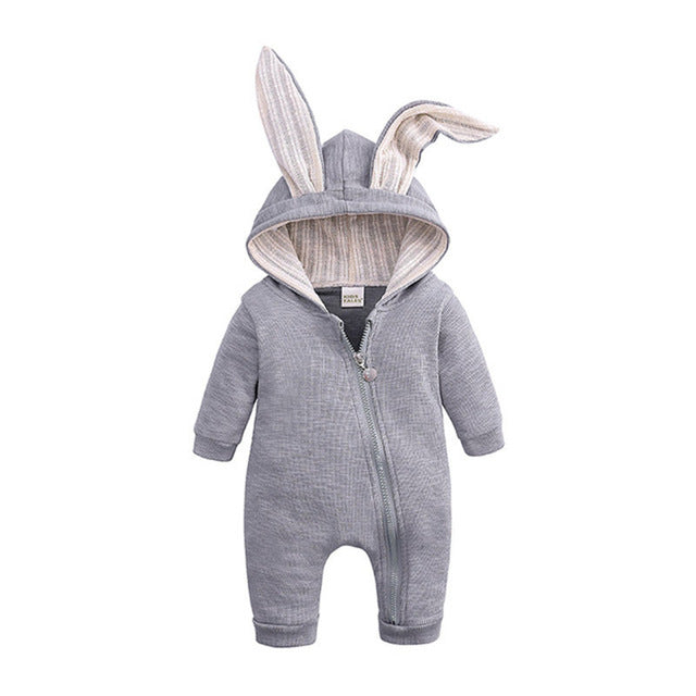 4 Color Cute Baby Boy Girl big Ears Rabbit Solid Color Cotton Jumpsuit Suit Newborn Romper Zipper Trousers Jumpsuit 0-18 Months