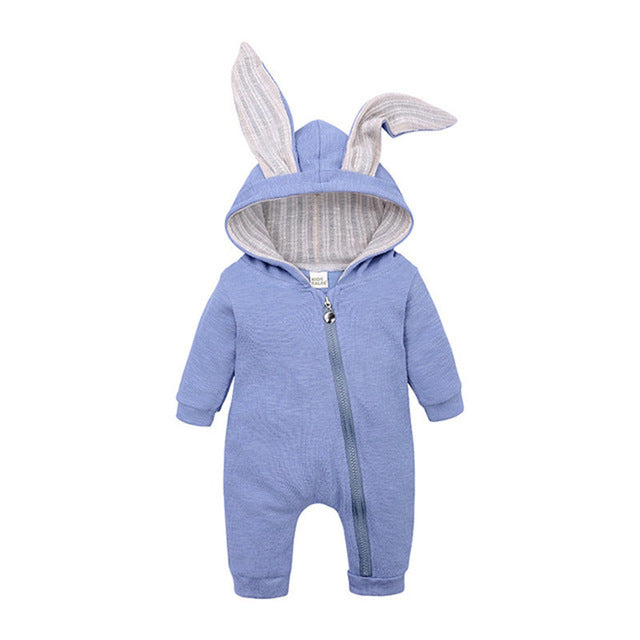 4 Color Cute Baby Boy Girl big Ears Rabbit Solid Color Cotton Jumpsuit Suit Newborn Romper Zipper Trousers Jumpsuit 0-18 Months
